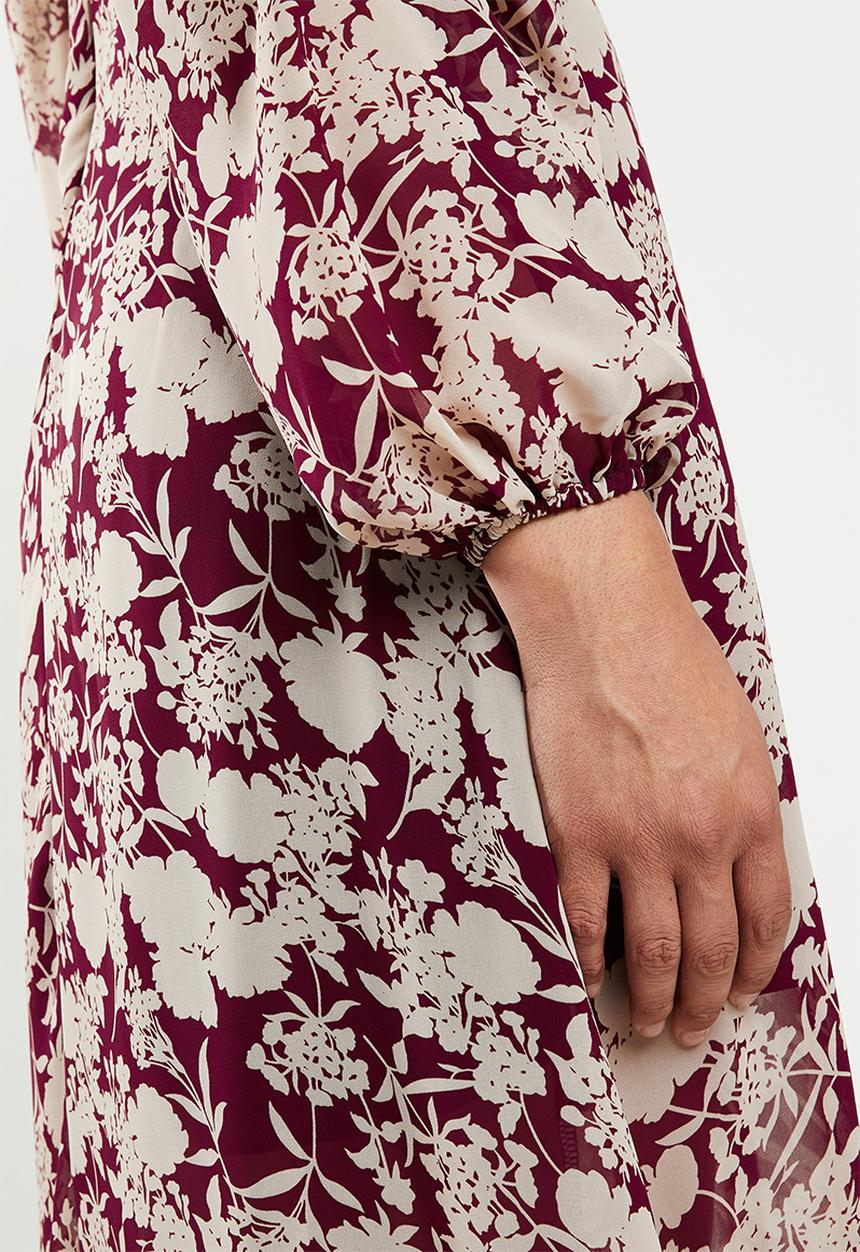 Missguided - Floral milkmaid midi dress - burgundy