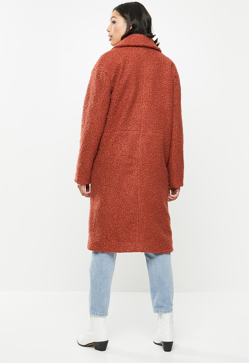 Missguided - Boucle db cocoon coat - rust 