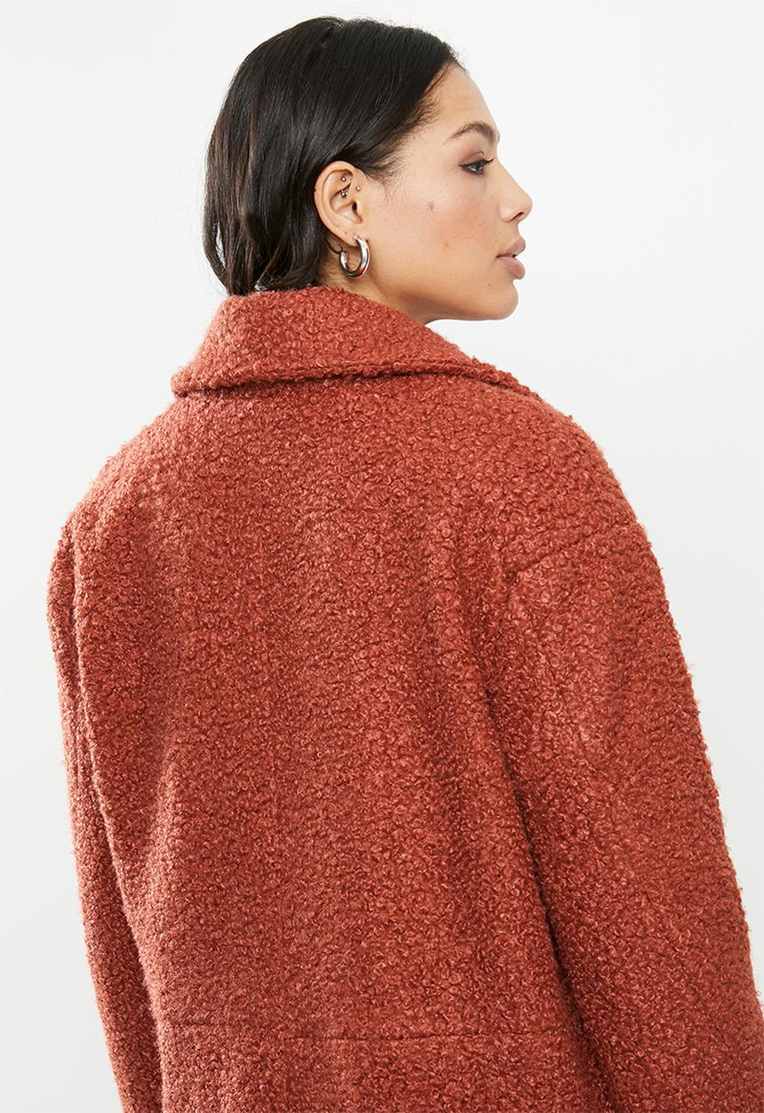 Missguided - Boucle db cocoon coat - rust 