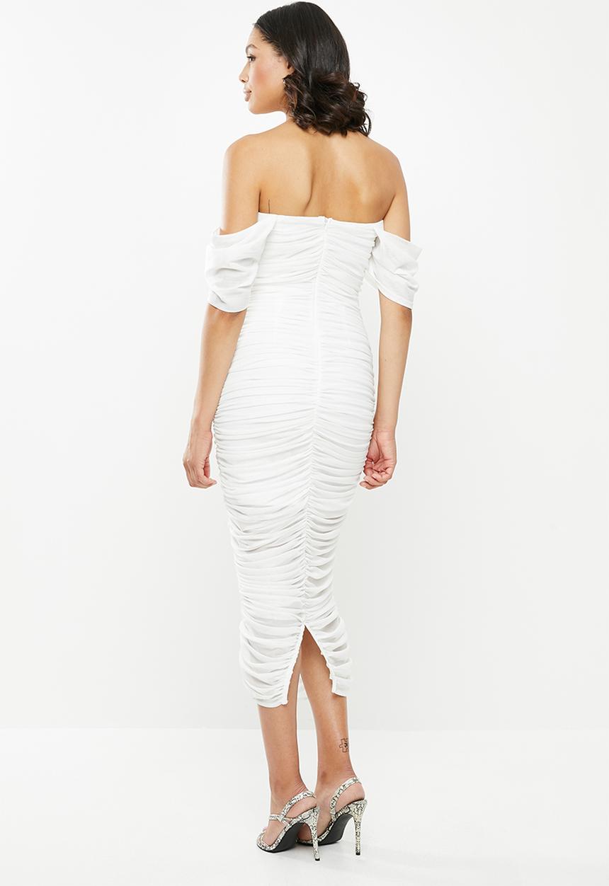 Missguided - Ruched bardot midi dress - white