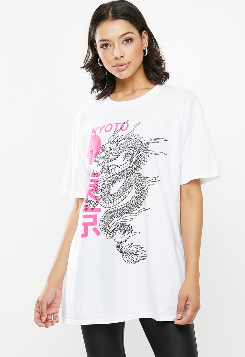 Missguided - Oversized dragon graphic T -shirt - white