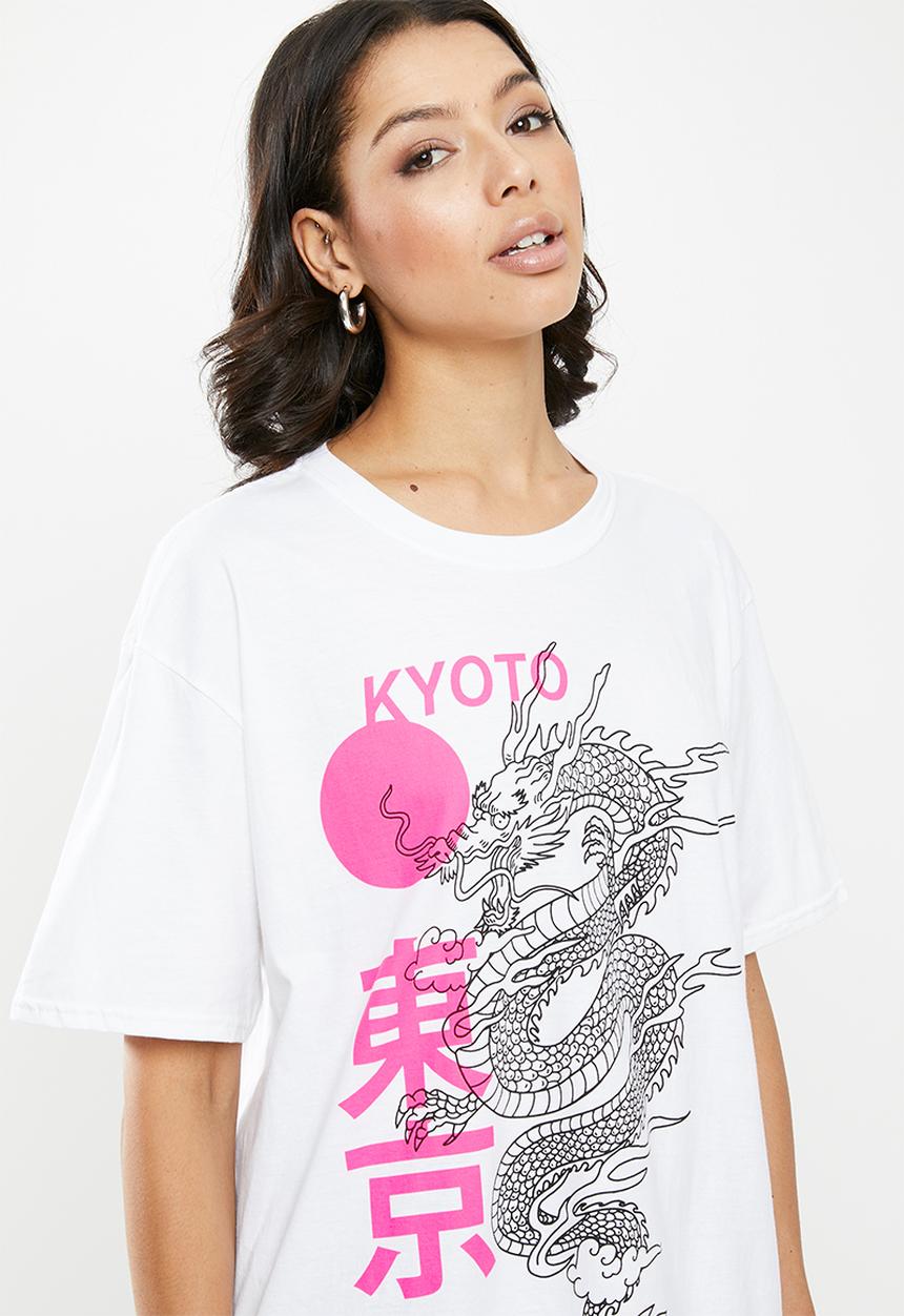 Missguided - Oversized dragon graphic T -shirt - white