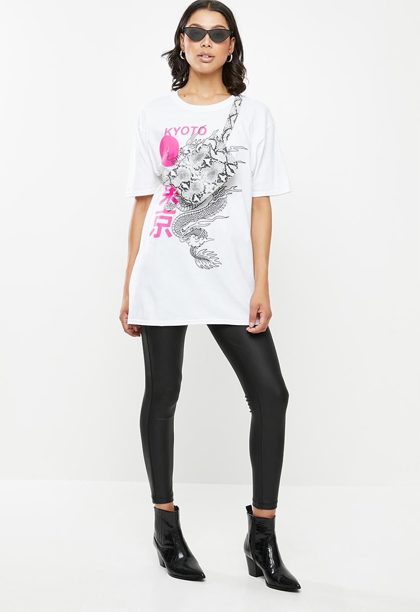 Missguided - Oversized dragon graphic T -shirt - white