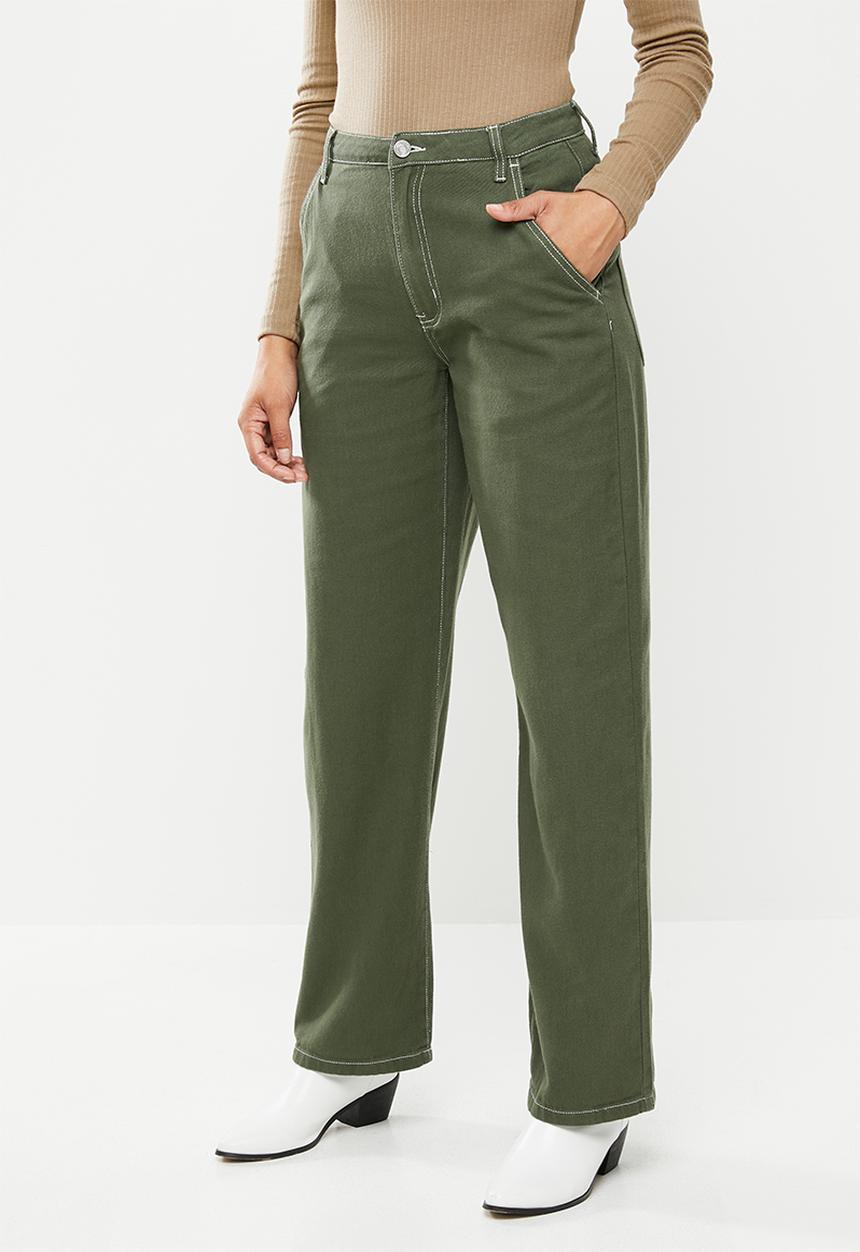 Missguided - Cropped wide leg contrast stitch corduroy - khaki