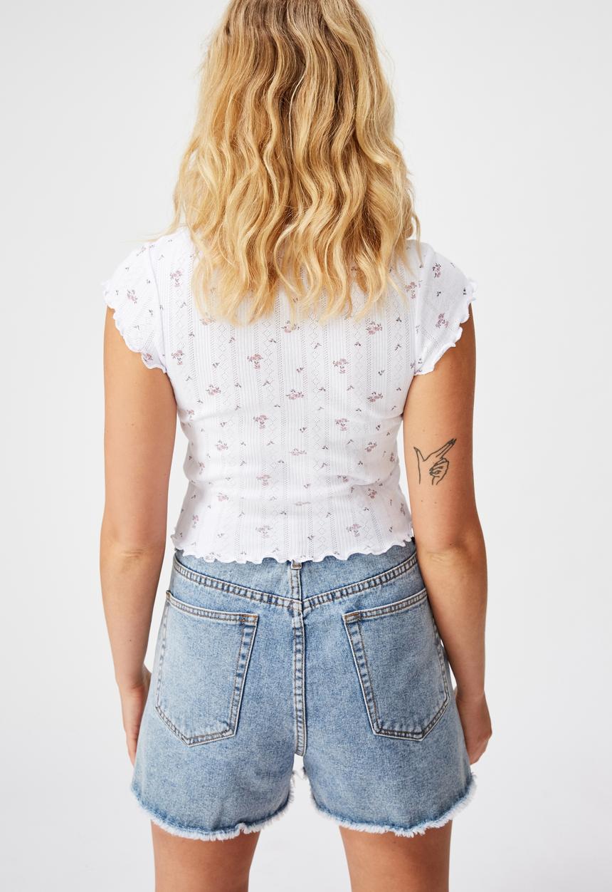 Factorie - Short sleeve pointelle top Hannah ditsy - pink & white