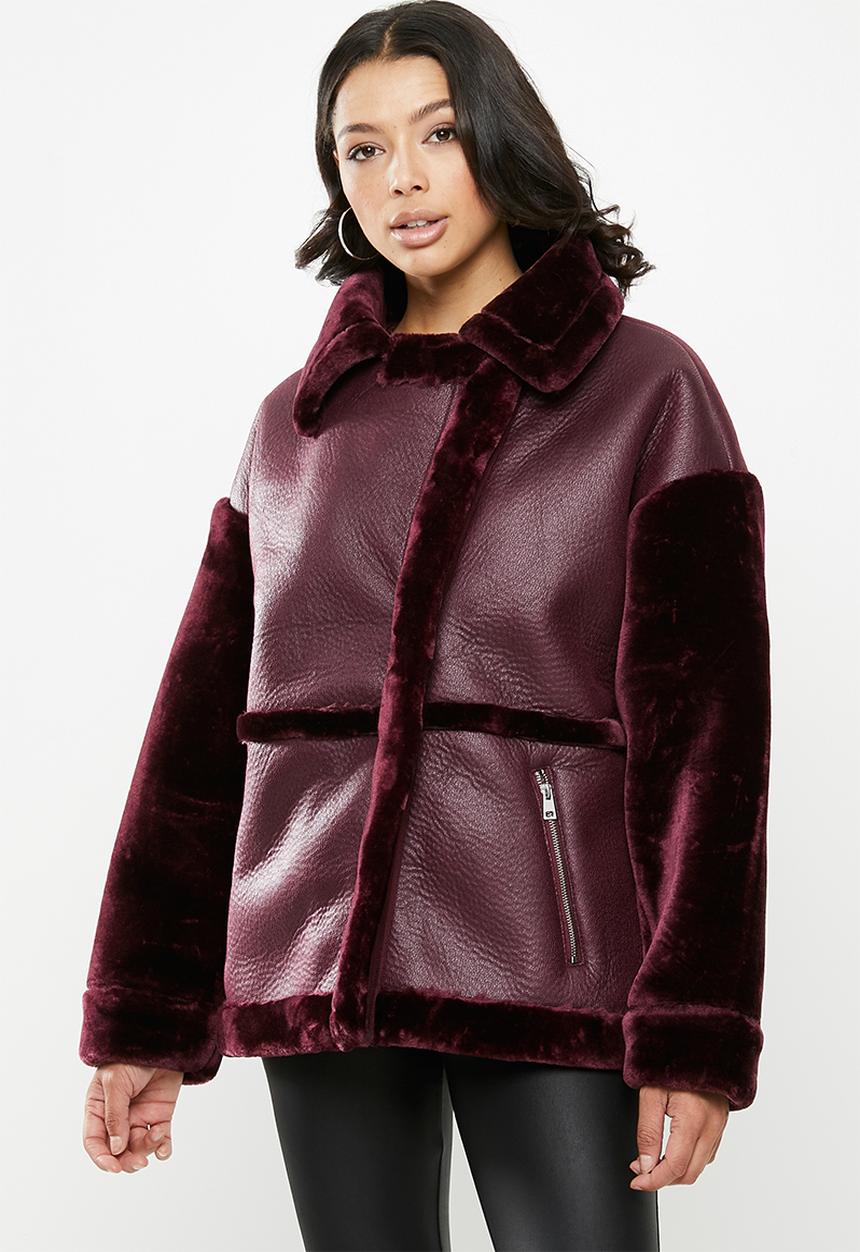 Missguided - Faux fur sleeve aviator - burgundy