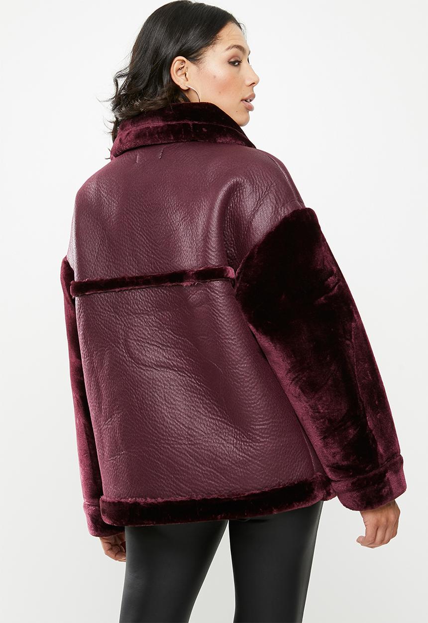 Missguided - Faux fur sleeve aviator - burgundy