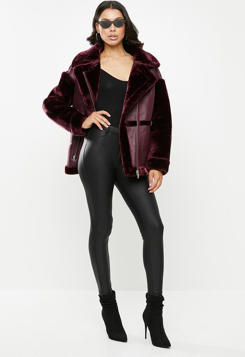 Missguided - Faux fur sleeve aviator - burgundy