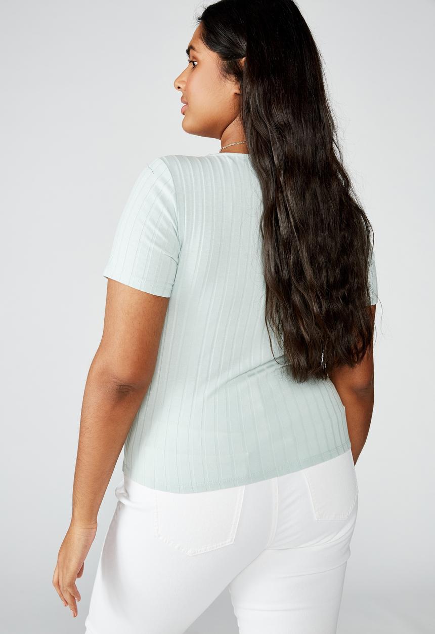 Cotton On - Curve Tatum square neck wide rib - cloud blue