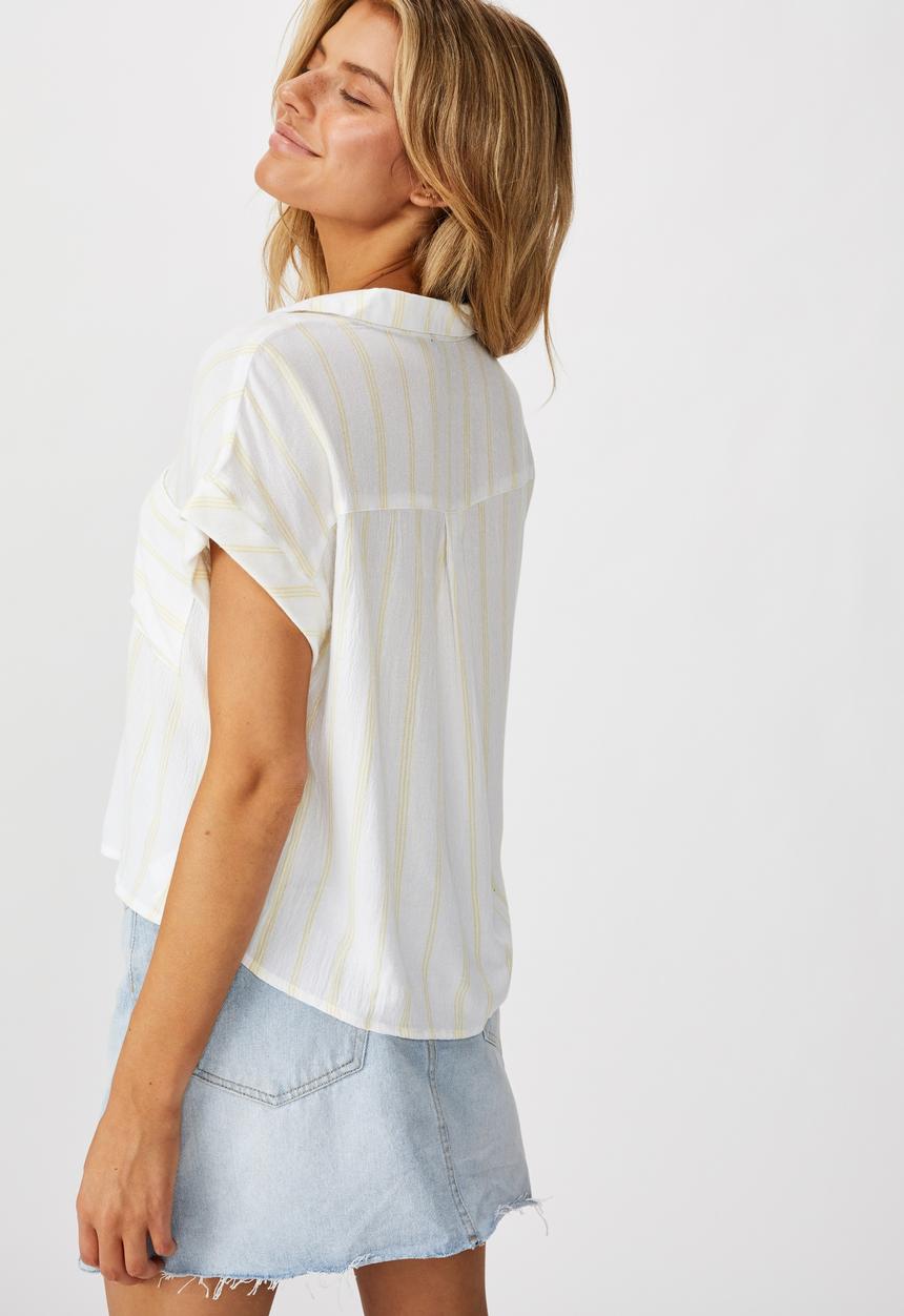 Cotton On - Emily chopped short sleeve shirt - white & yellow 