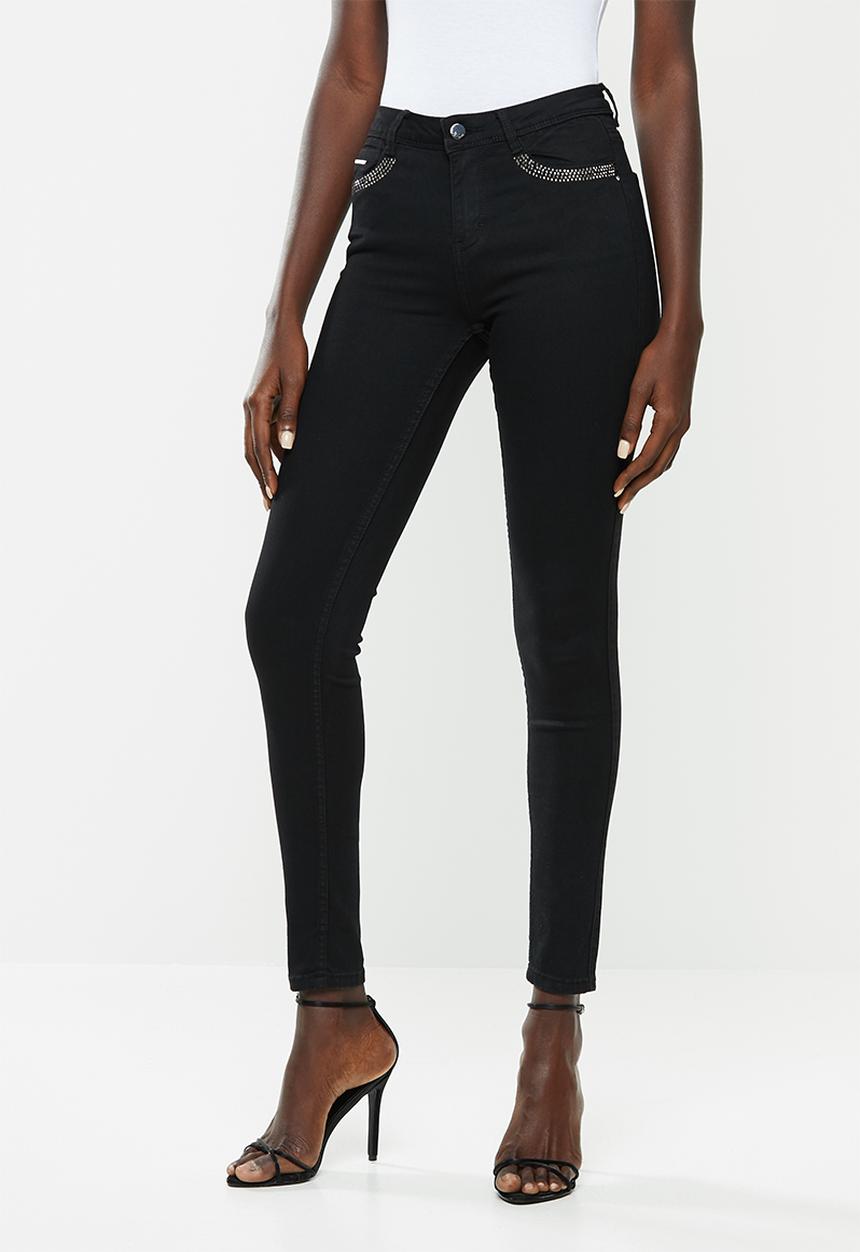 SISSY BOY - Axel mid waist skinny with pocket bling - black