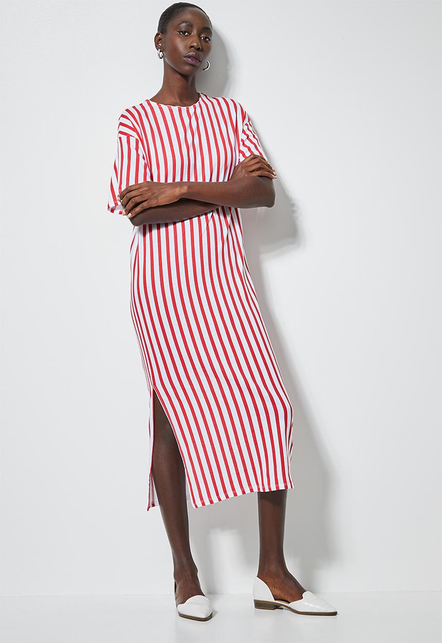 Superbalist - T-shirt dress with boxy sleeve - red & white 