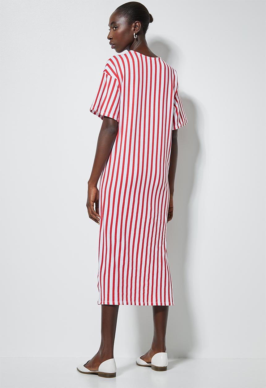 Superbalist - T-shirt dress with boxy sleeve - red & white 