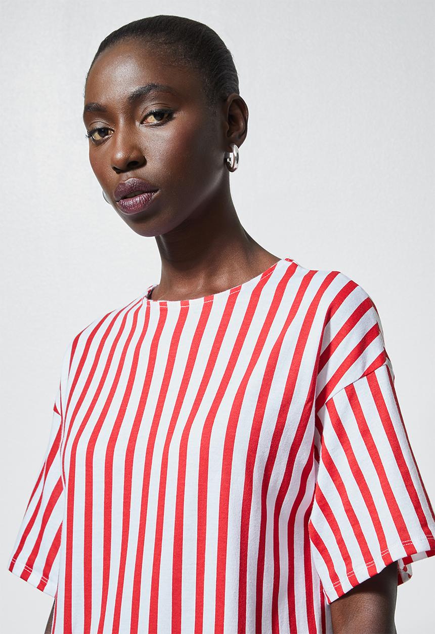 Superbalist - T-shirt dress with boxy sleeve - red & white 