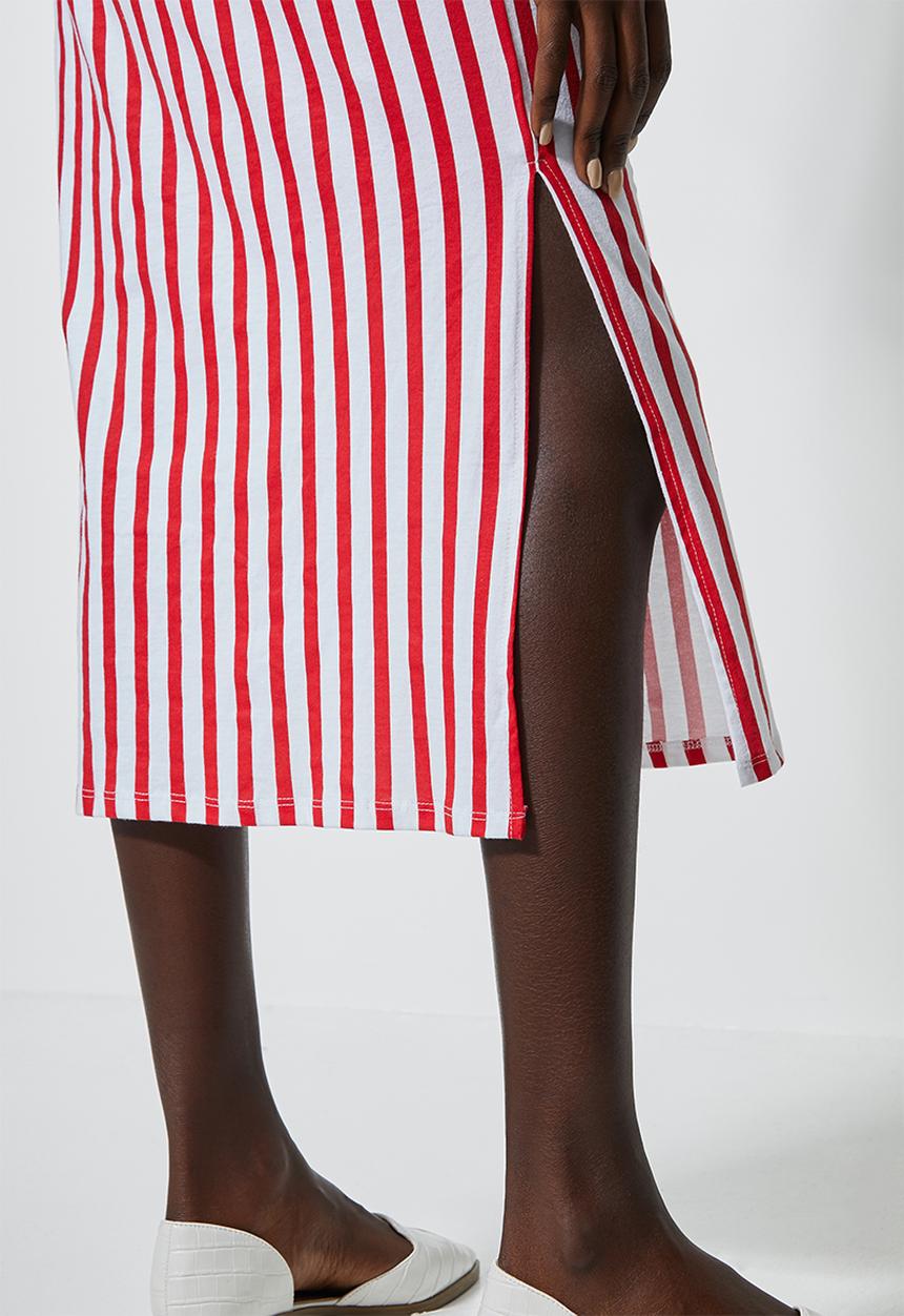 Superbalist - T-shirt dress with boxy sleeve - red & white 