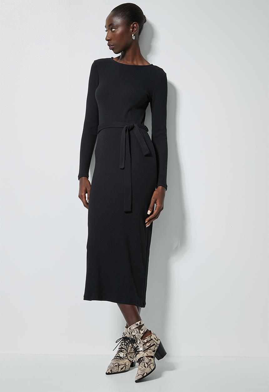 Superbalist - Rib belted bodycon dress - black