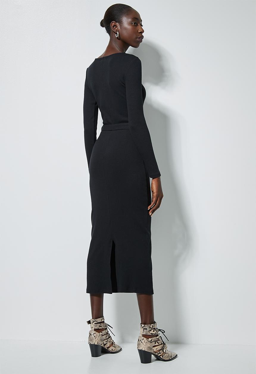 Superbalist - Rib belted bodycon dress - black