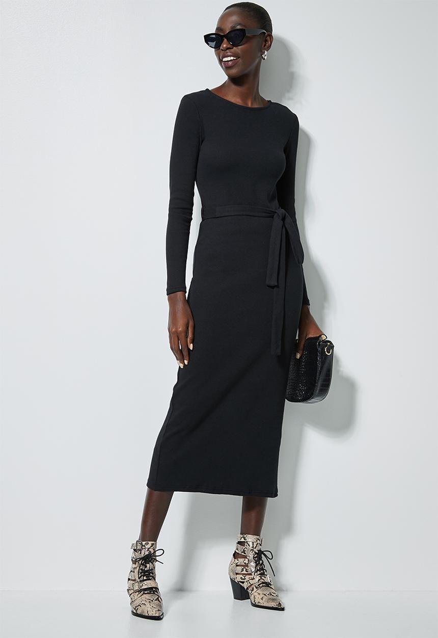 Superbalist - Rib belted bodycon dress - black