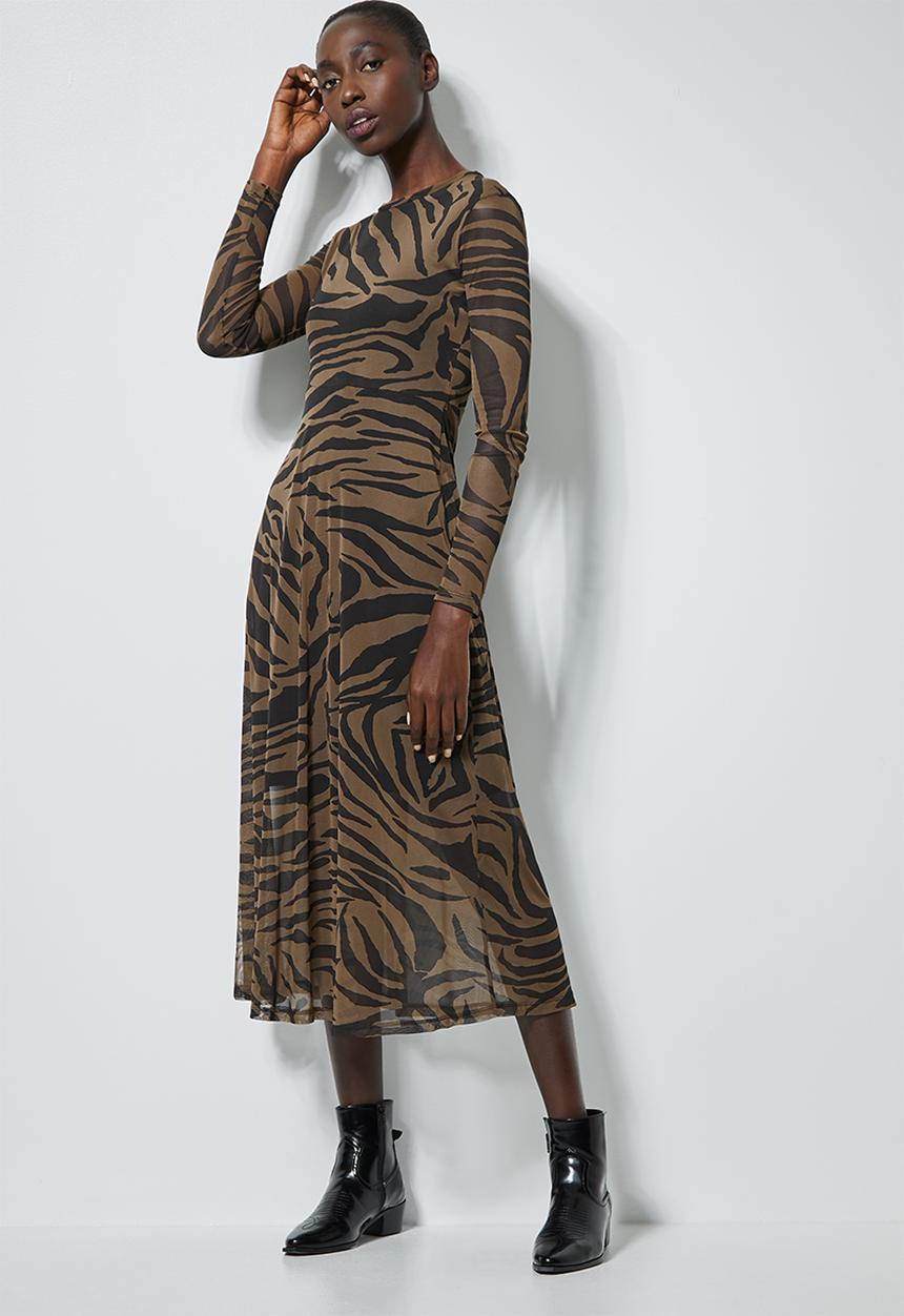 Superbalist - Mesh fit & flare dress - black & brown