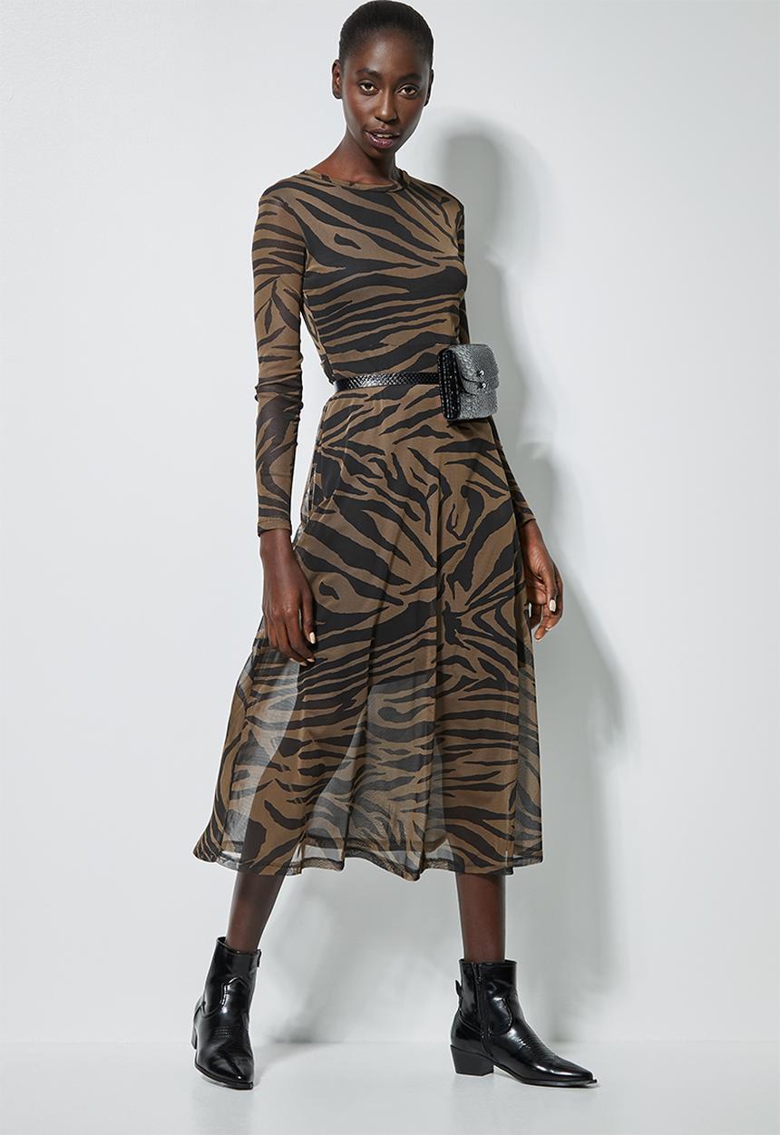 Superbalist - Mesh fit & flare dress - black & brown