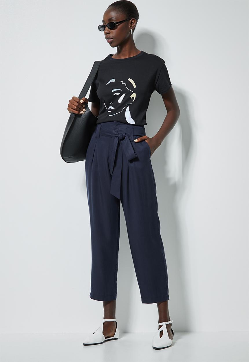 Superbalist - Paperbag mom trousers - navy 