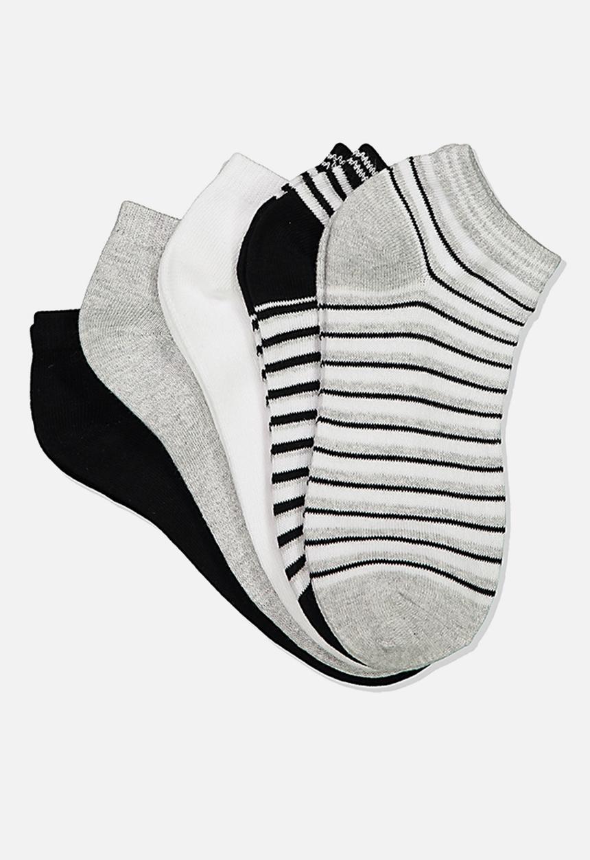 Cotton On - 5pk ankle sock - black & grey marle stripe