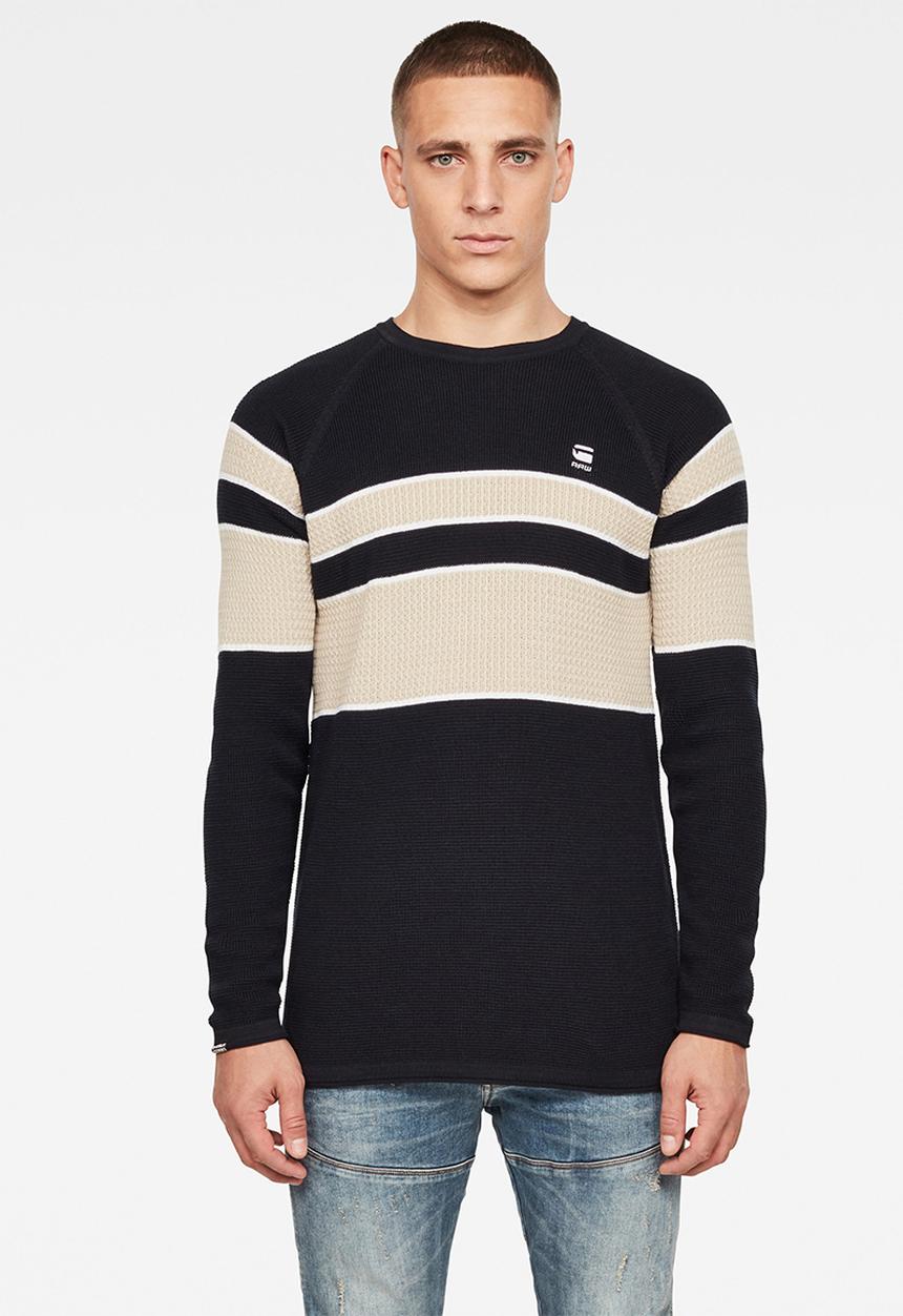 G-STAR - Raglan block stripe knit - black & neutral