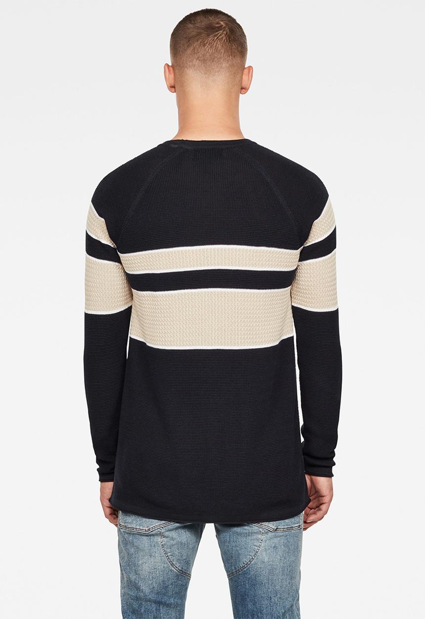 G-STAR - Raglan block stripe knit - black & neutral
