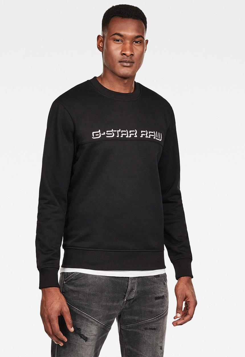 G-STAR - Embro paneled round neck sweater - black