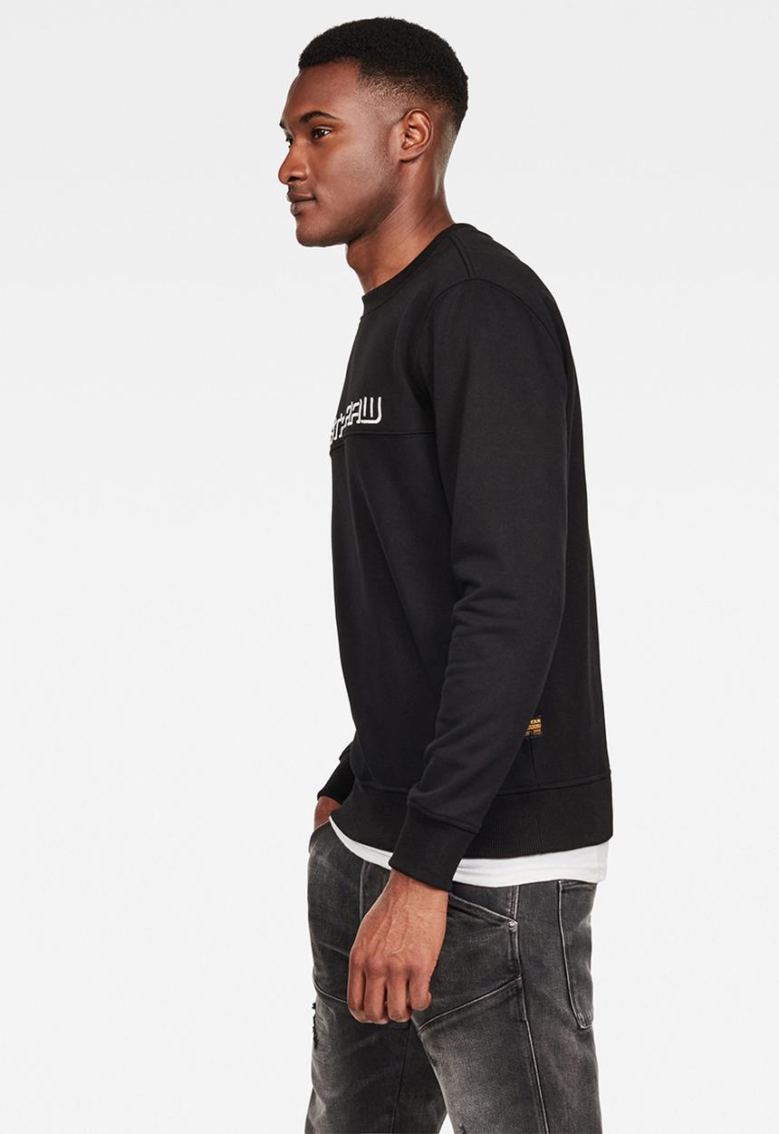 G-STAR - Embro paneled round neck sweater - black