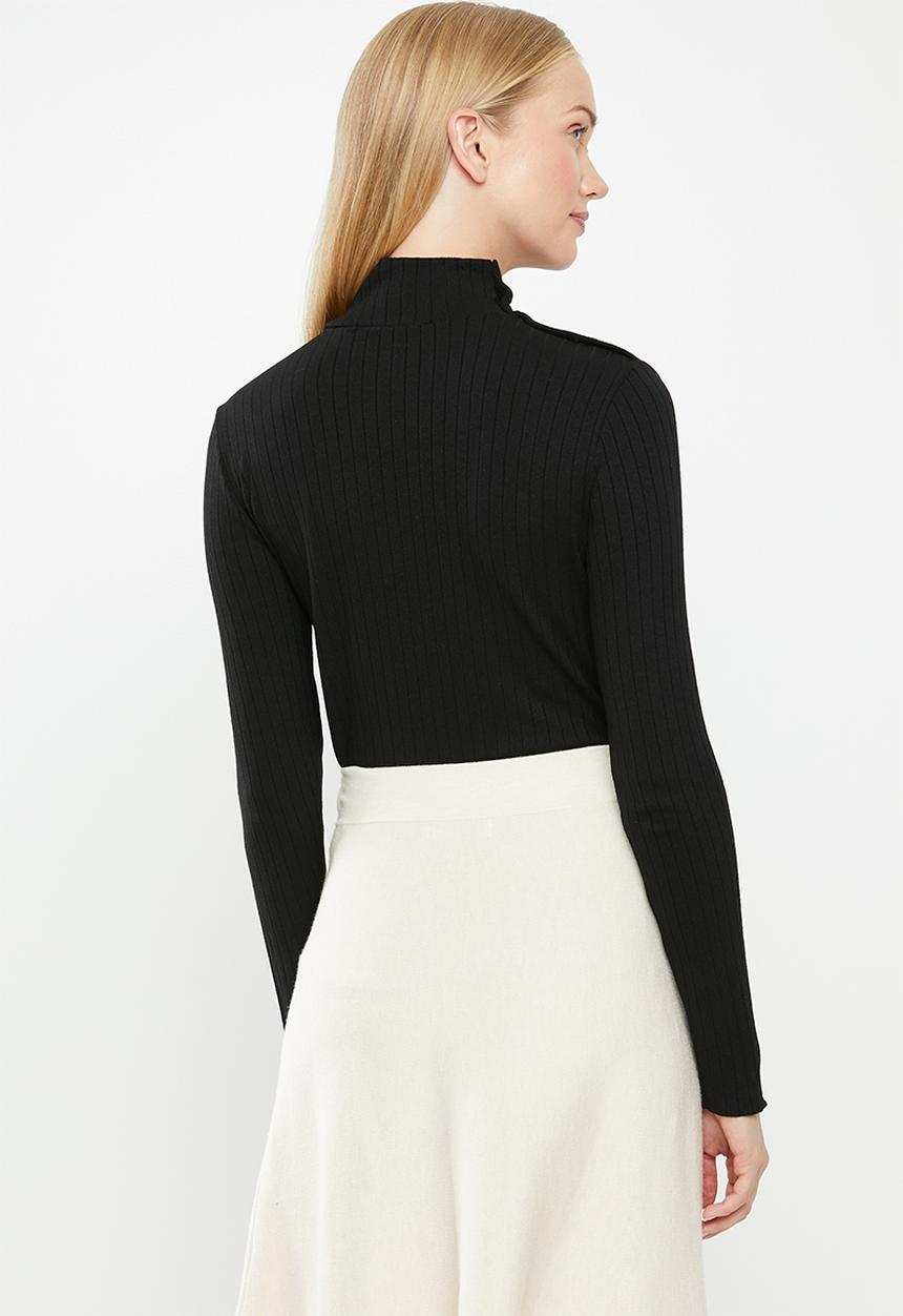 MANGO - Button ribbed top - black