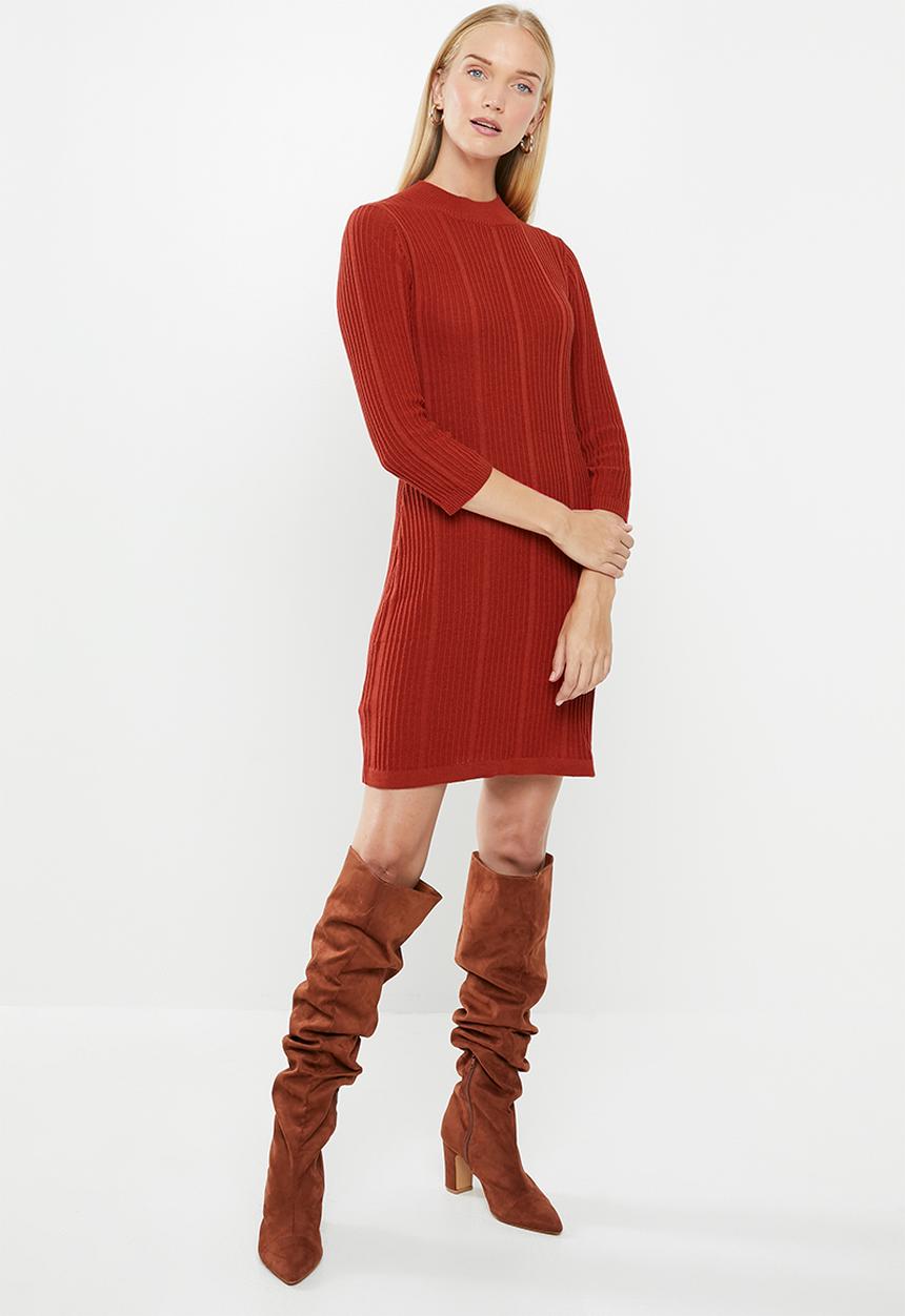MANGO - Turtle neck knit dress - red
