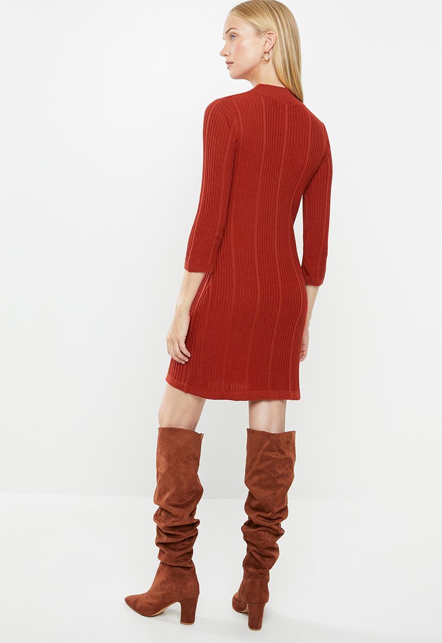 MANGO - Turtle neck knit dress - red