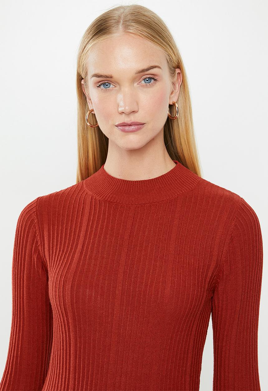 MANGO - Turtle neck knit dress - red