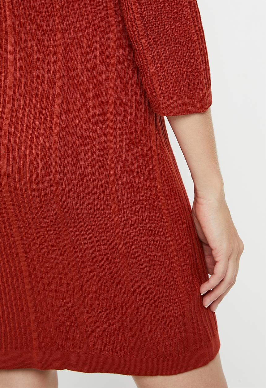 MANGO - Turtle neck knit dress - red