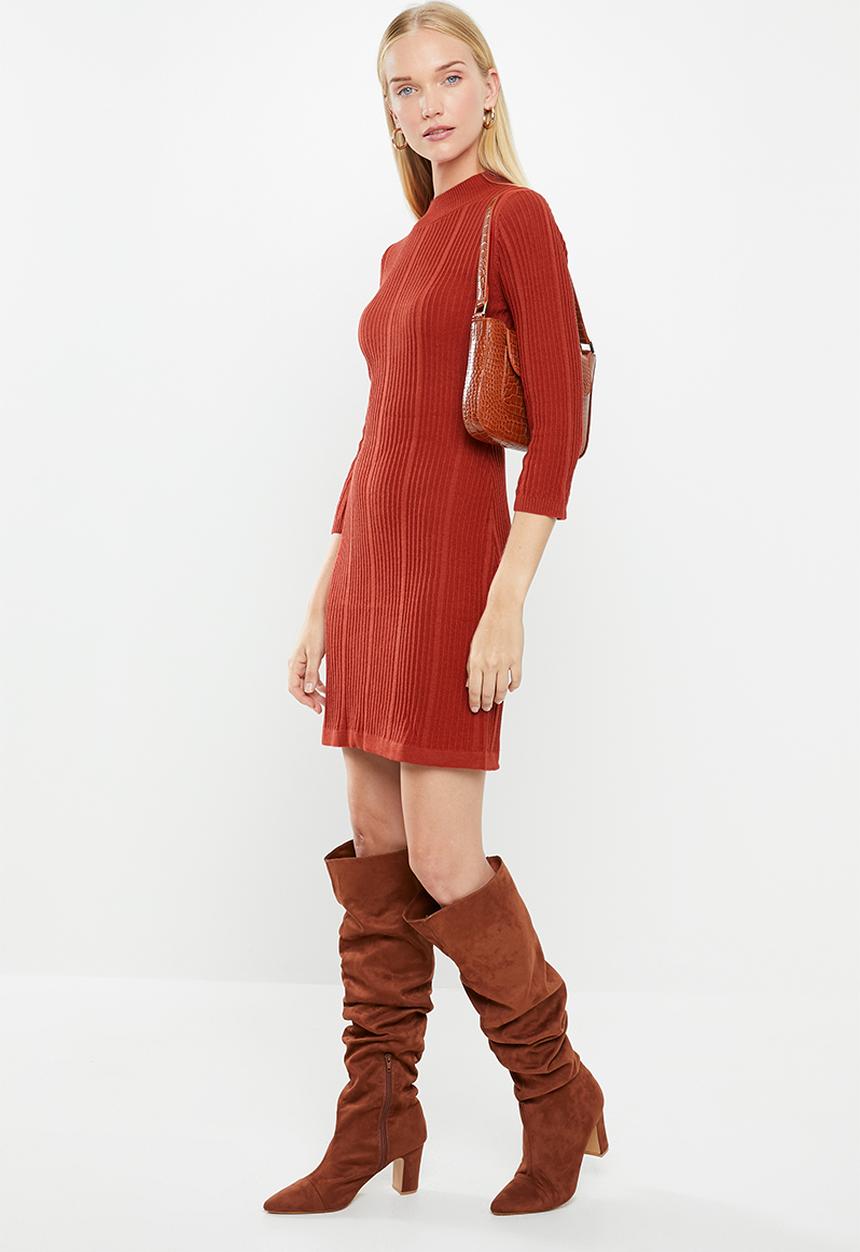 MANGO - Turtle neck knit dress - red