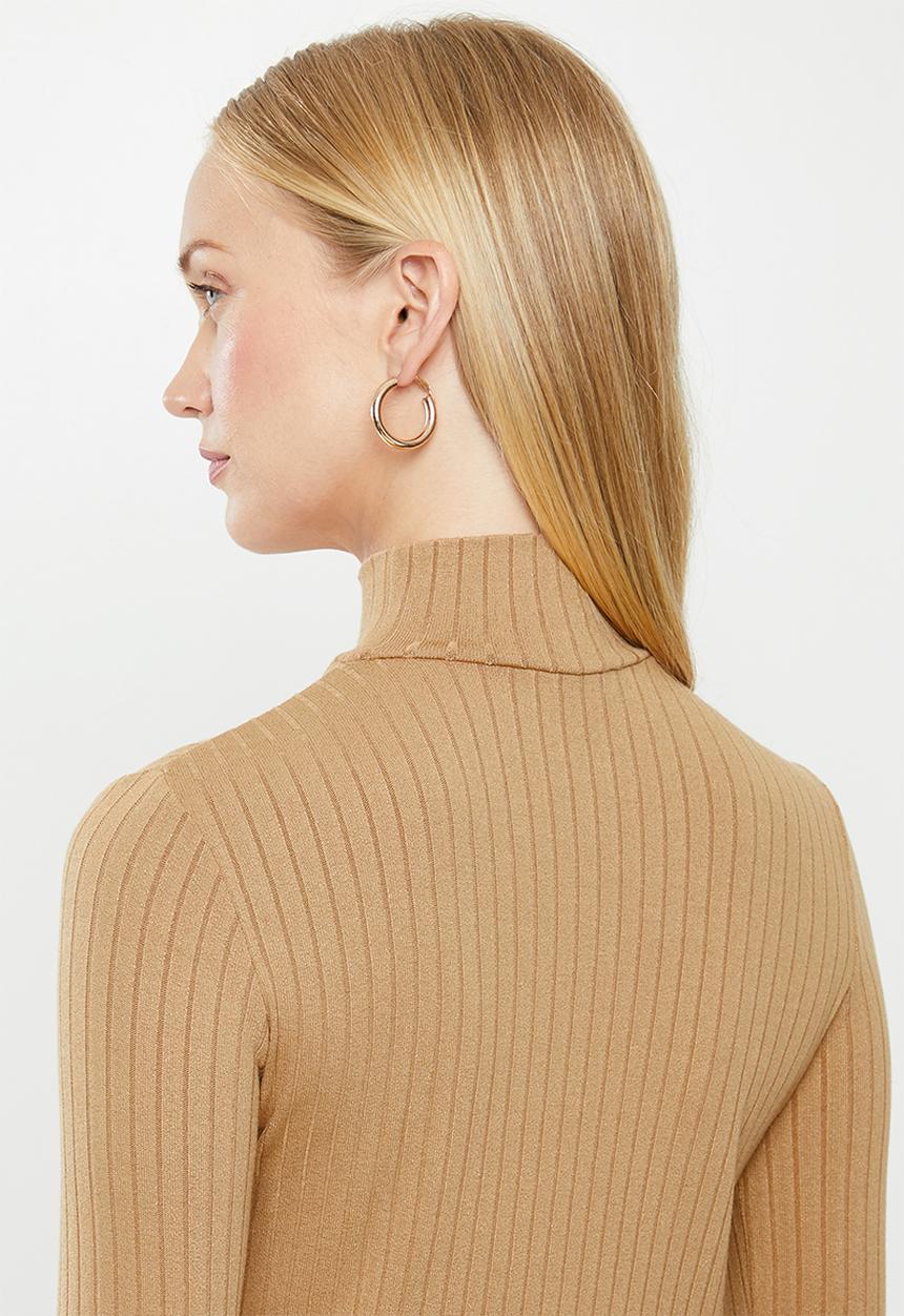 MANGO - Button ribbed top - beige