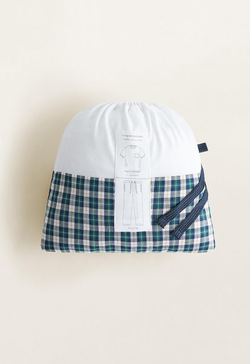 MANGO - Pichecks pyjama set - navy & white