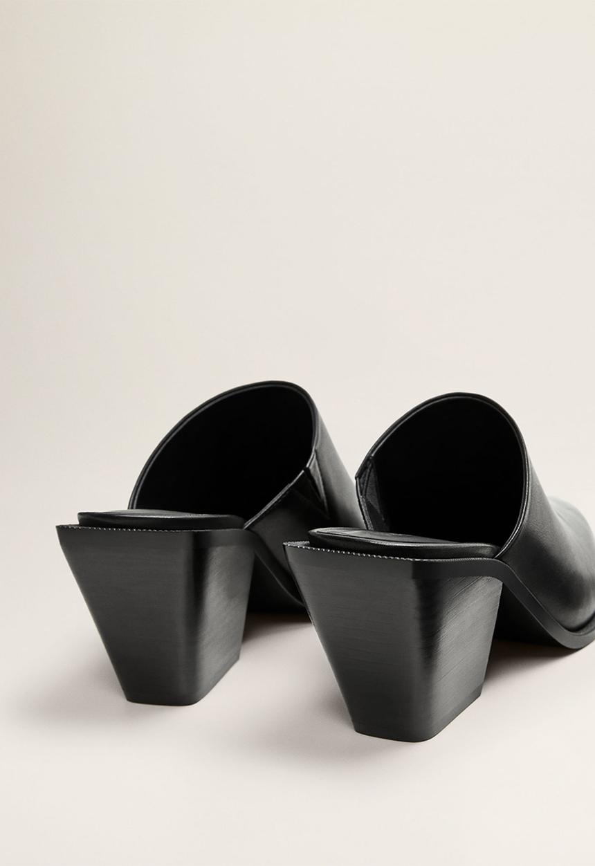 MANGO - Ranch leather mule - black