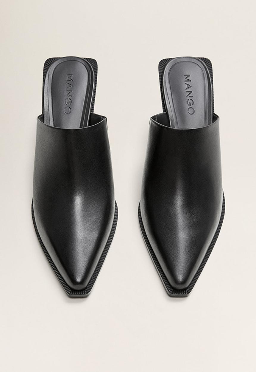 MANGO - Ranch leather mule - black