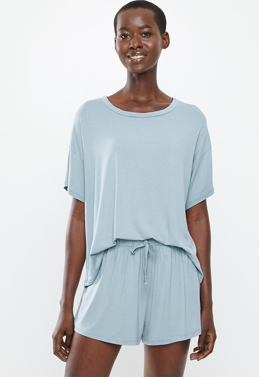Superbalist - Sleep tee & shorts set - dusty blue 