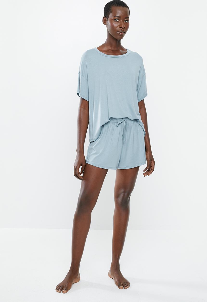 Superbalist - Sleep tee & shorts set - dusty blue 
