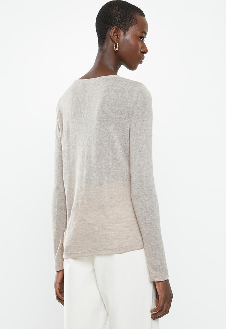 MANGO - Long sleeve lace detail top - pale grey