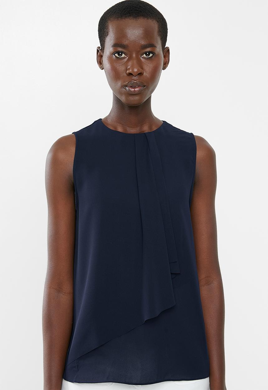 MANGO - Flowy sleeveless blouse - navy