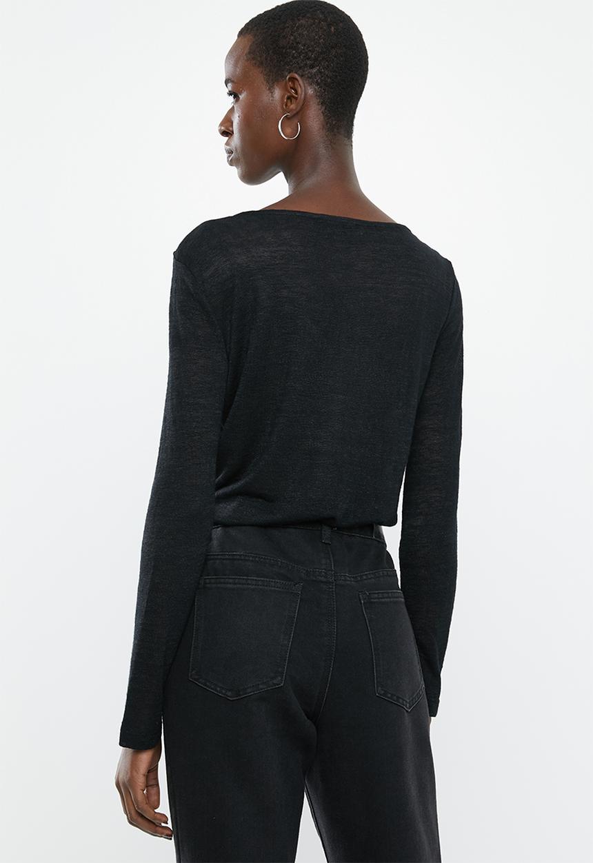 MANGO - Long sleeve lace detail top - black