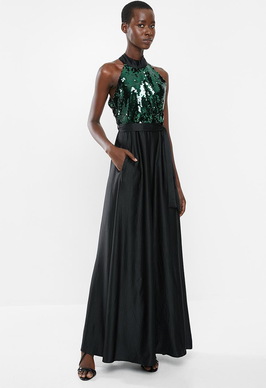 AMANDA LAIRD CHERRY - Sequin halter maxi dress - black & green 