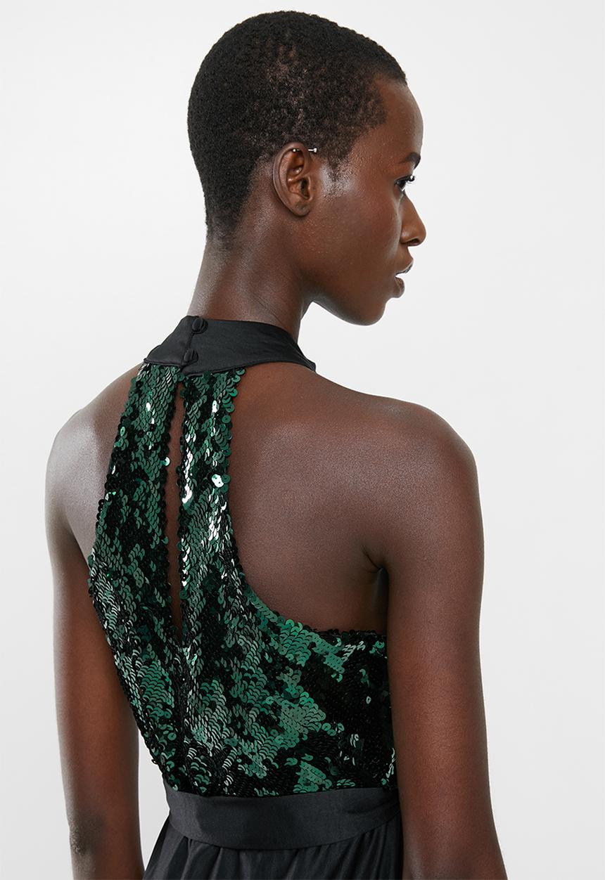 AMANDA LAIRD CHERRY - Sequin halter maxi dress - black & green 