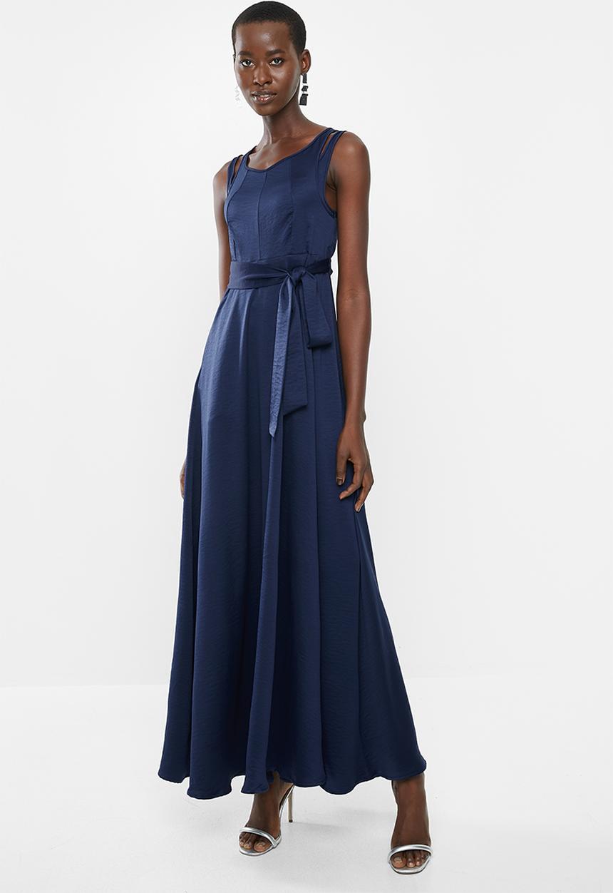 AMANDA LAIRD CHERRY - Double vest belted maxi - blue