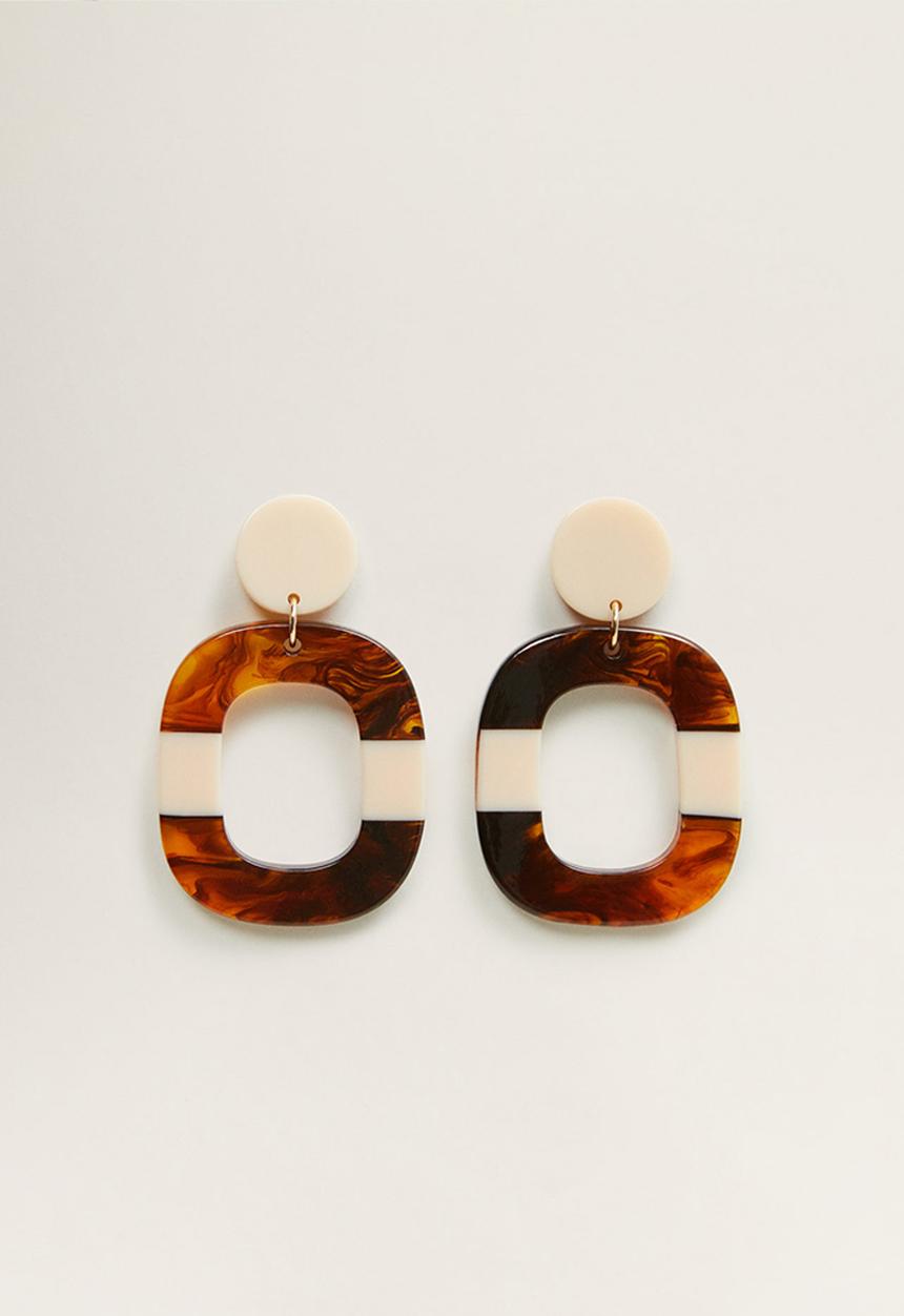 MANGO - Dome earrings - cream & brown 