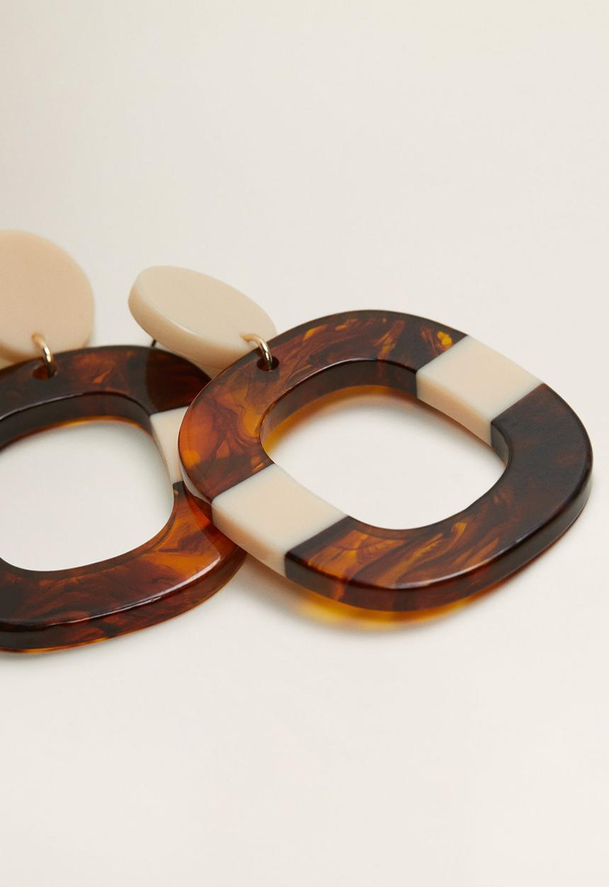 MANGO - Dome earrings - cream & brown 